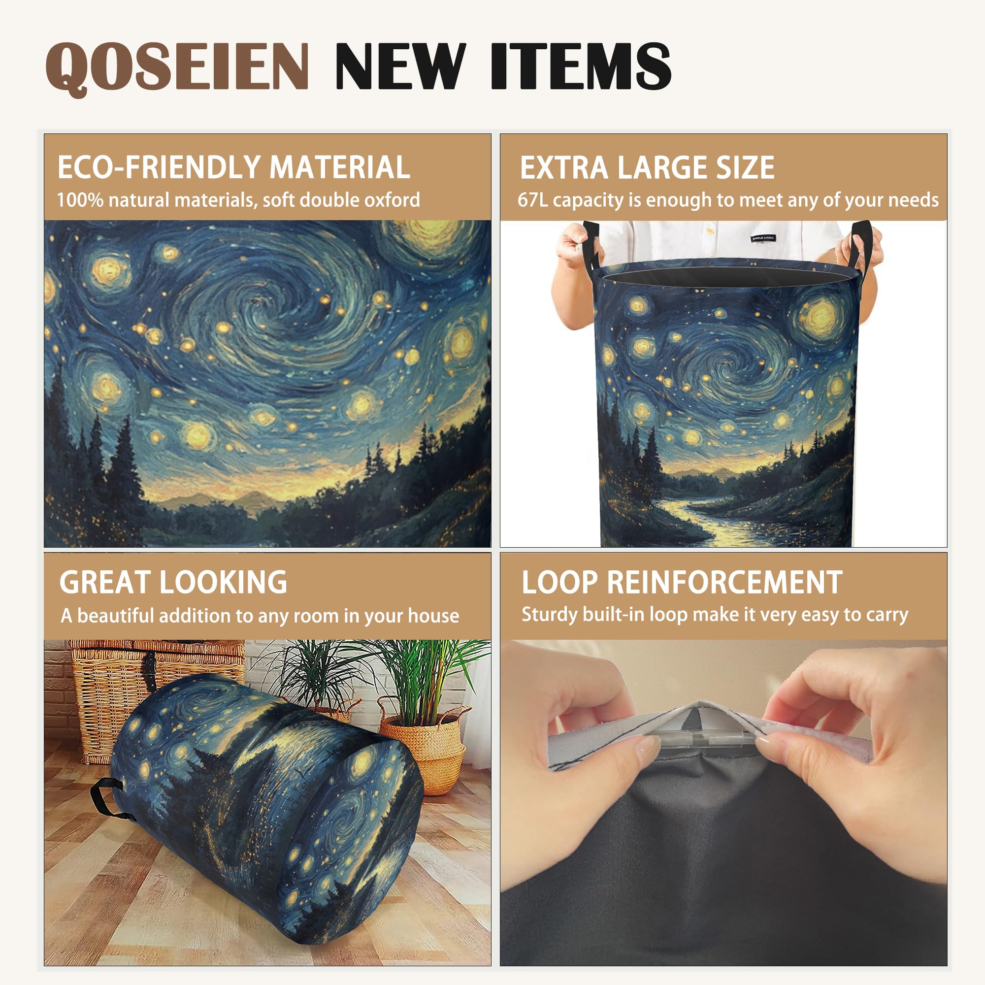 Night Sky Laundry Basket Stream Fireflies Foldable Laundry Hamper with Handles Oxford Cloth Storage Hamper for Clothes, Books, and Sundries16