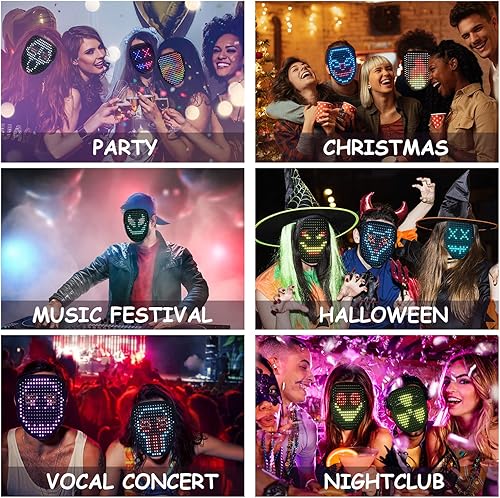 Miniatura 7 de Depointer Life Máscara LED con detección de gestos, máscara transformadora unisex con luz LED para disfraz, cosplay, fiesta, mascarada
