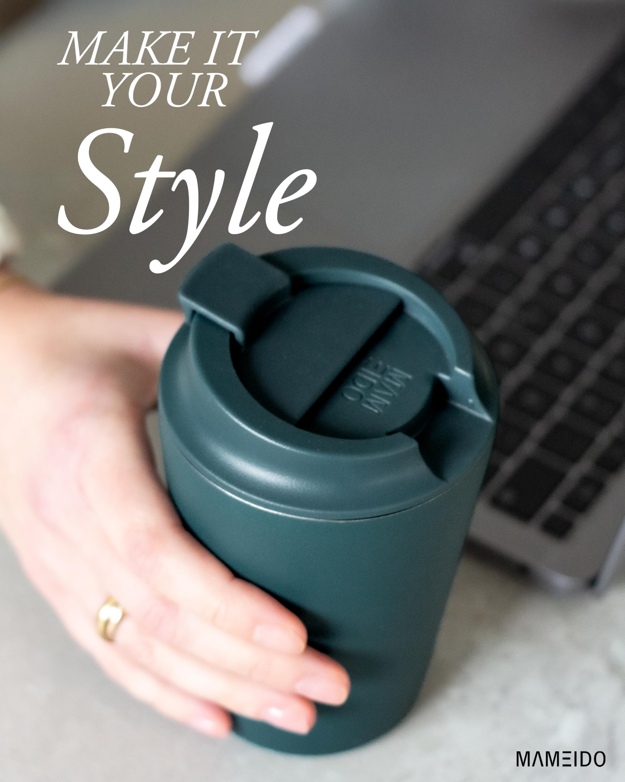 MAMEIDO Insulated Coffee Cup, Travel Mug 350 ml, Leakproof Coffee Flask BPA-Free, Tumbler for Hot & Cold Drinks (Ocean Bloom) - Image 3