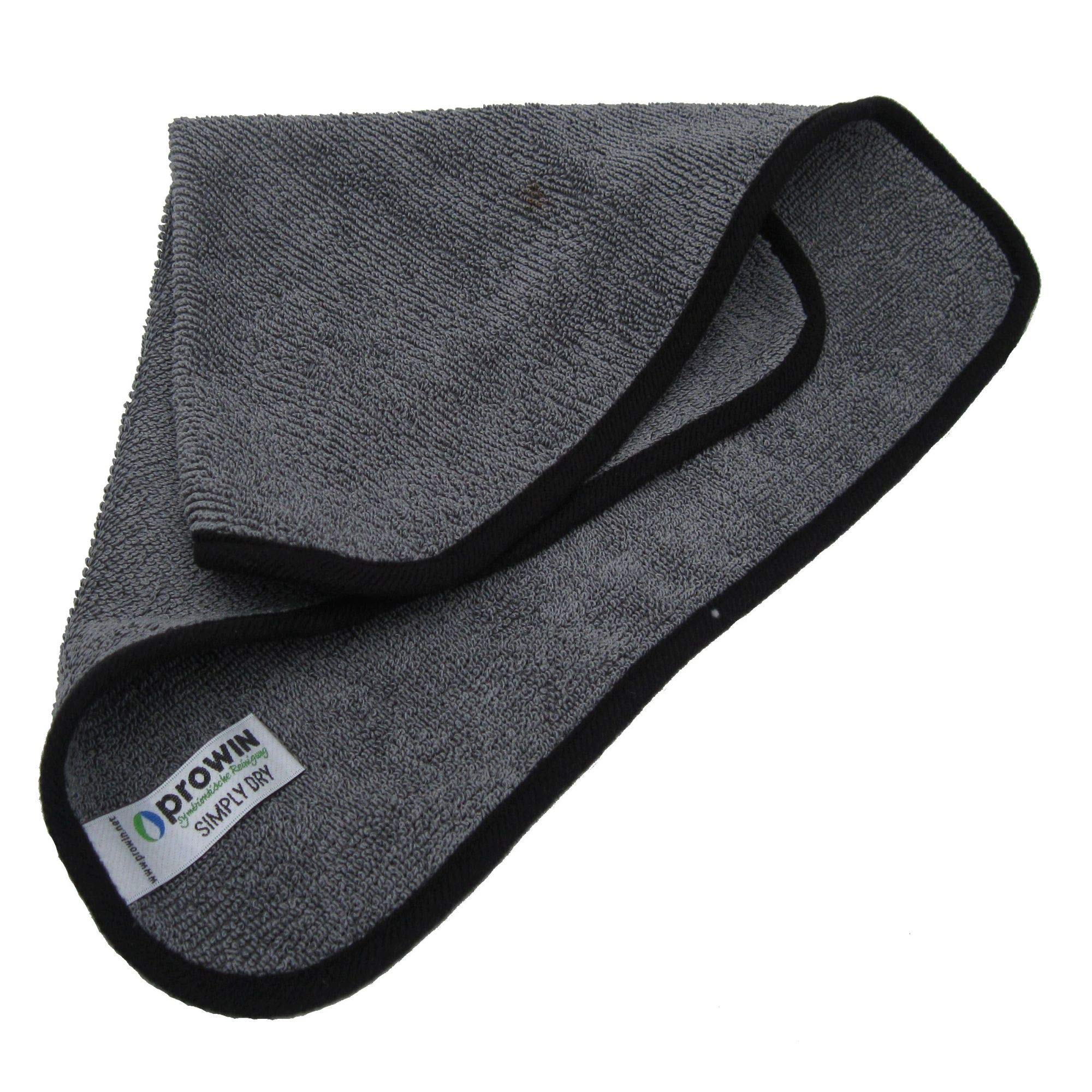 ProWin Simpy Dry - Paño de secado (40 x 40 cm, microfibra), color gris y negro