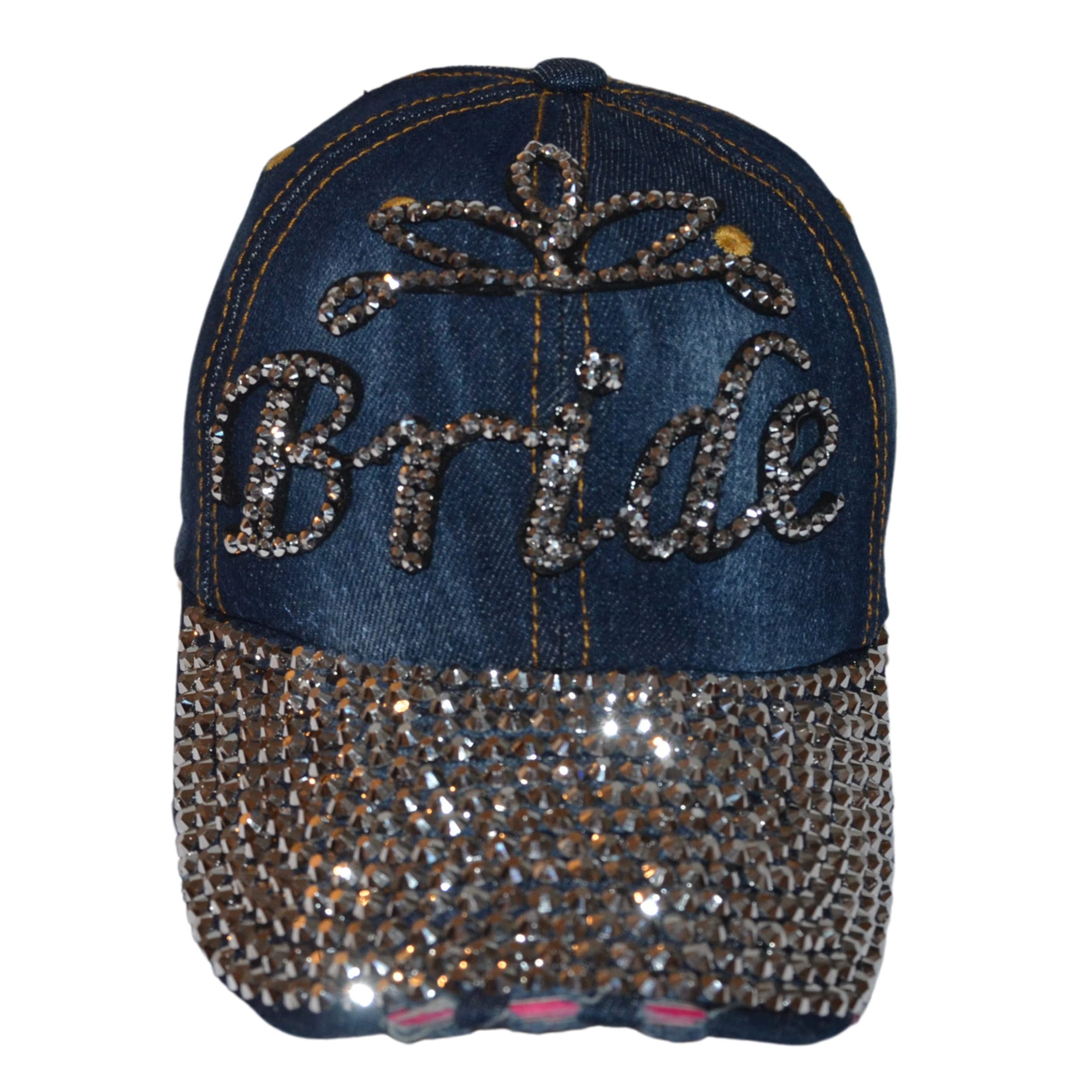 PopfizzyWomens Bling Cap, Rhinestone Baseball Cap, Bejeweled Distressed Denim Hat, Bling Gifts for Women