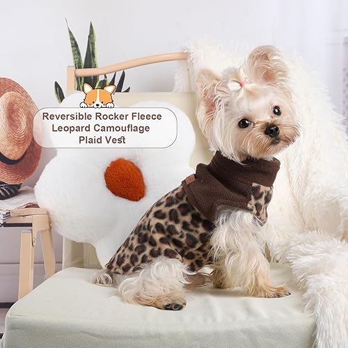 Miniatura 3 de Kosiyi Ropa para perros pequeños, chaleco de vellón de leopardo Chihuahua, suéter de forro polar para perro, suéter para cachorros XS, 4-6 libras