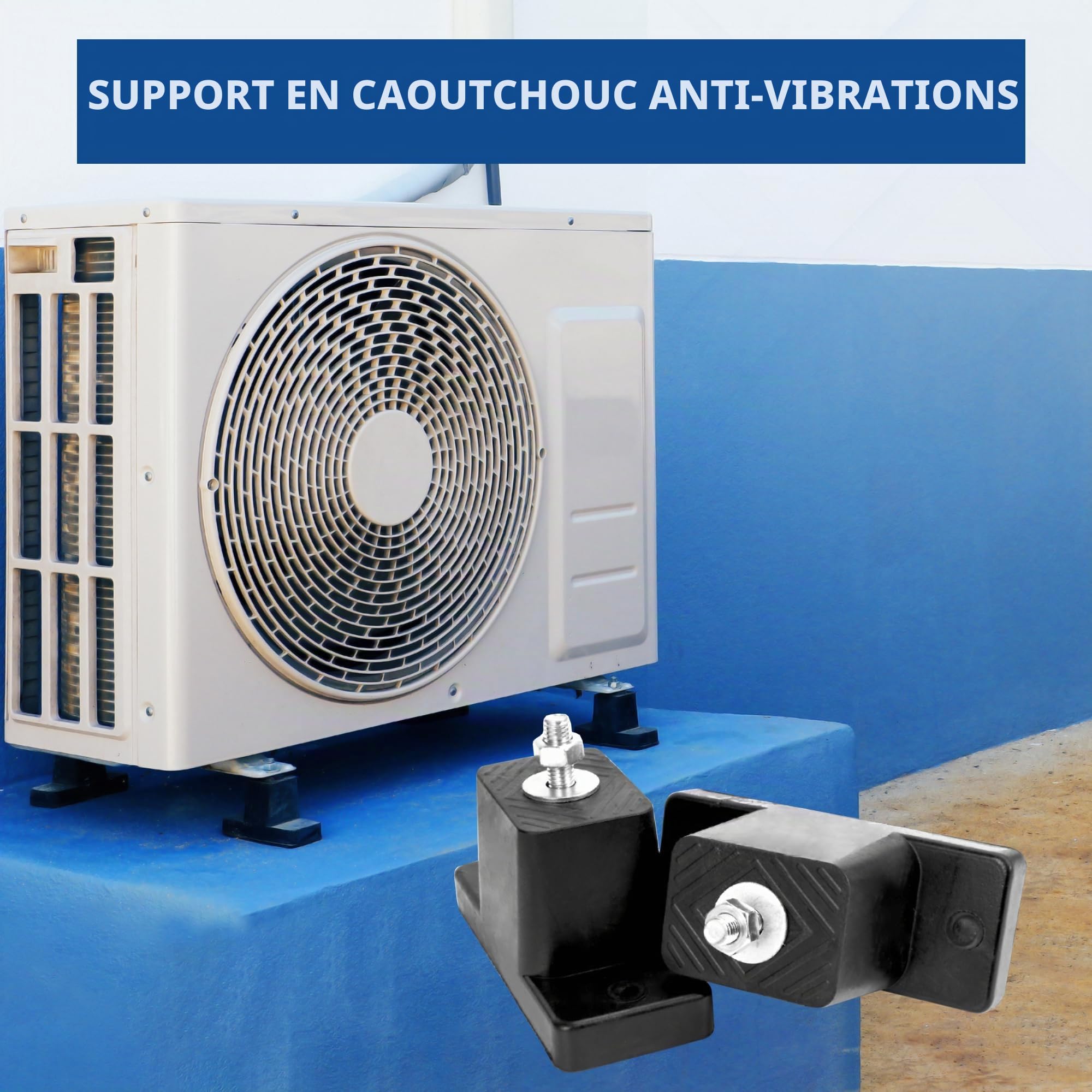 Cherbowing Lot de 4 pieds anti-vibrations pour climatisation - Support en caoutchouc pour climatisation - 200 kg - Antidérapant - Résistant aux UV