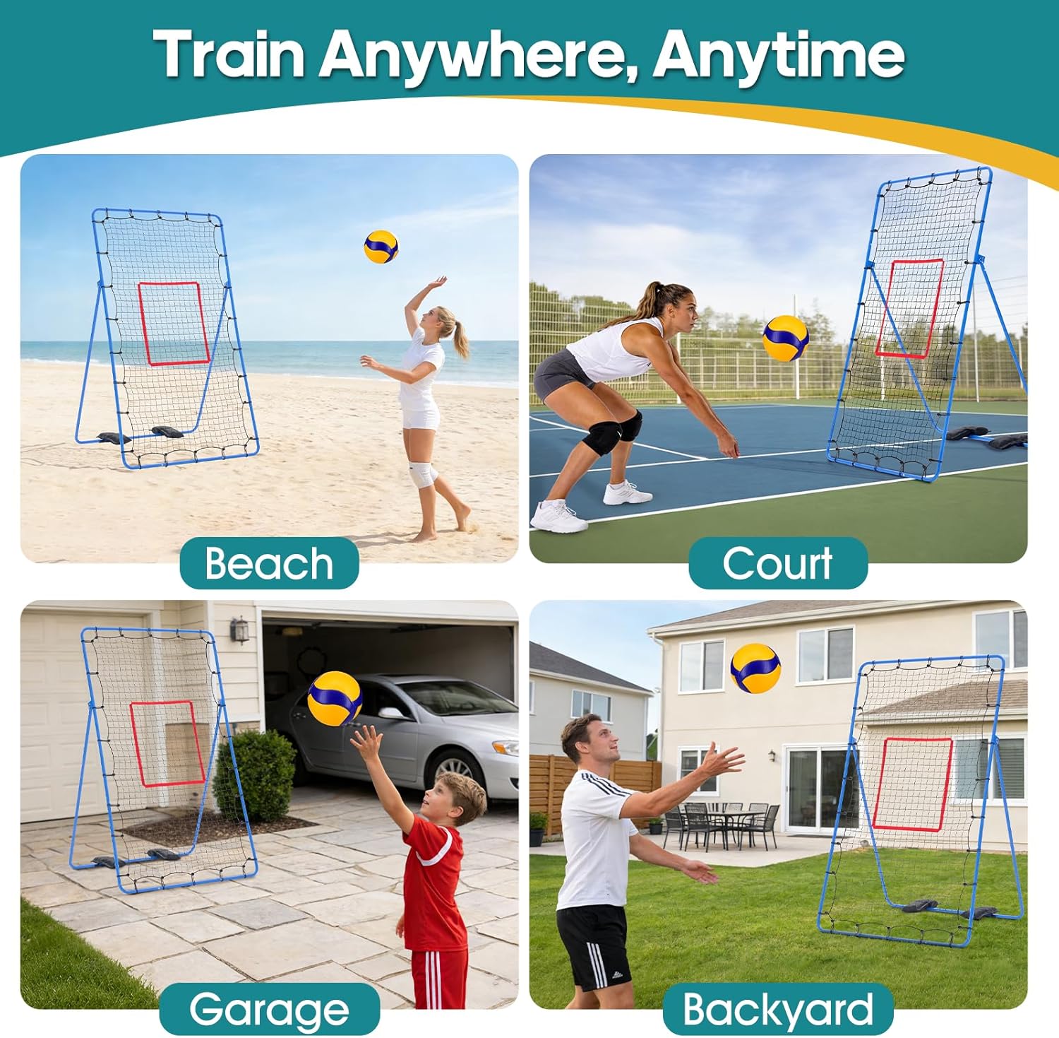 OLIXIS 7x4 ft Volleyball Rebounder Net - Multi Sport Bounce Back Training Equipment with Travel Bag, 5 Adjustable Angles for Outdoor Indoor Practice, Spiking, Bumping, Volleying