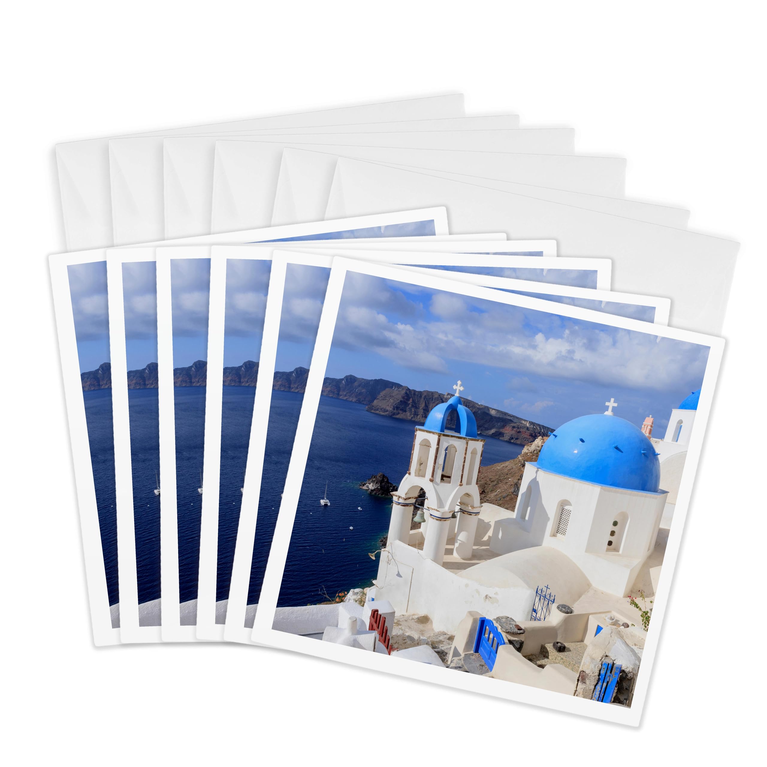 3dRose Greeting Cards - Traditional Blue Roofed Churches and homes, Santorini. Greece. - 6 Pack - cities