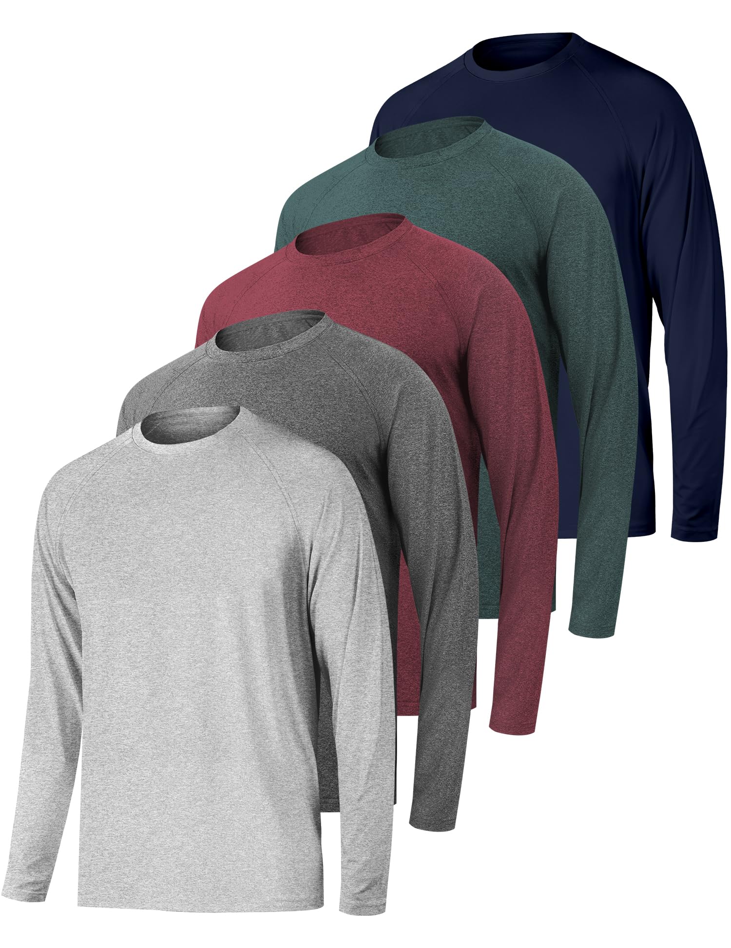 5 Pack Men's Shirts Long Sleeve Workout Fishing T Shirts UPF 50+ Sun Protection Rash Guard Dry Fit Athletic Running Tee Tops