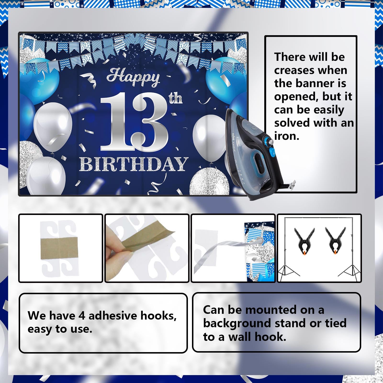 Ushinemi 13. Geburtstag Banner – Offizielles Teenager-Banner „I'm 13“ – Happy 13th Birthday – 1,8 X 1,1 M – Partydeko Für Jungen