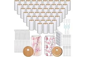 Tessco 50 Pack 16oz | Sublimation Tumblers with Bamboo Lid and Straws...