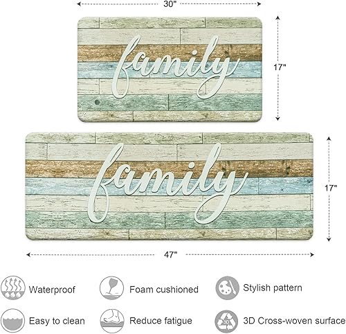 Miniatura 5 de ROSMARUS Juego de 2 alfombras de cocina antifatiga, antideslizantes, impermeables, acolchadas, cómodas, de pie, para suelo (17 x 30 + 17 x 47