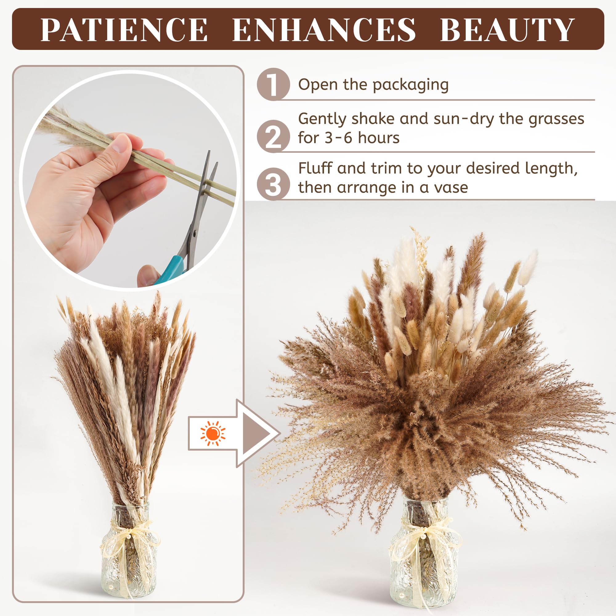 Gedroogde pampa, natuurlijke decoratie, 80 stuks, gedroogde bloemen 40-44 cm, gedroogd boeket van pampagras, decoratie voor de vazen op een boho-bruiloft, slaapkamer, verjaardag