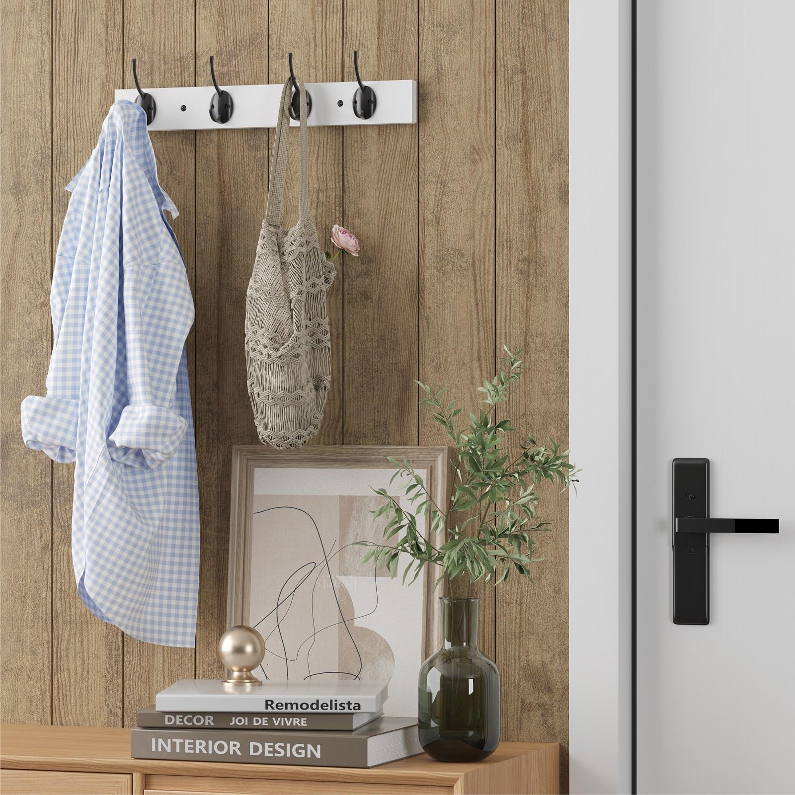 VERTORGAN Ganchos para abrigos, paquete de 2 percheros montados en la pared, ganchos para sombreros y perchero con 4 ganchos para entrada, baño, dormitorio (blanco)