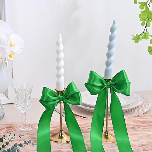 Miniatura 5 de Cinta de satén verde esmeralda de doble cara de 1-12 pulgadas x 50 yardas, cinta de poliéster verde esmeralda para envolver regalos, muy adecuada