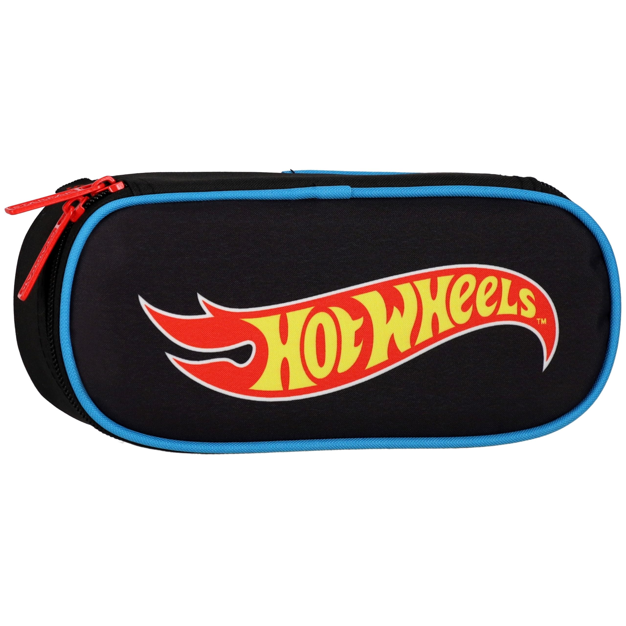 KOMOROWY piórnik szkolny dla GRACZA, saszetka OWAL dla chłopca (Hot Wheels, 5x22x10 cm)