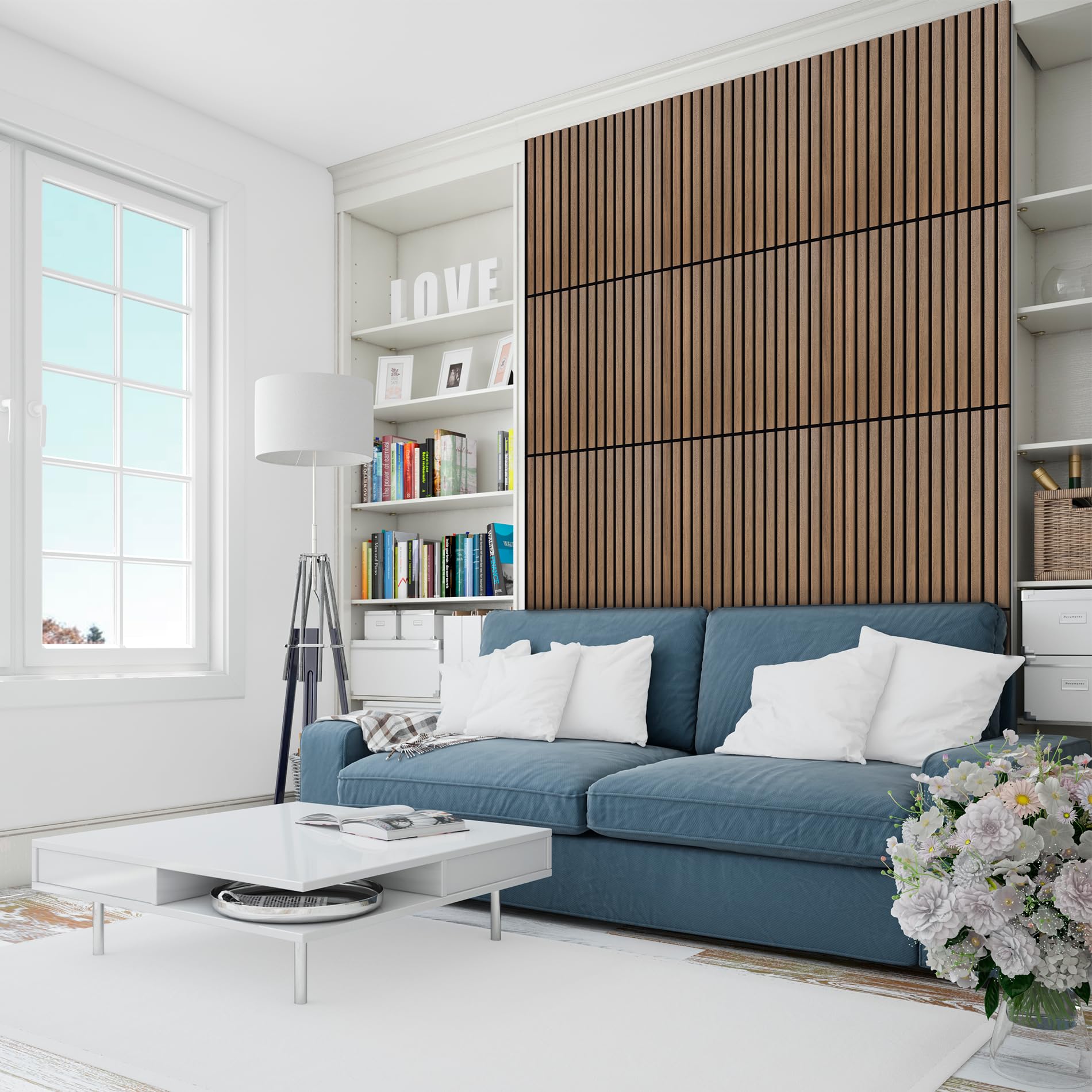 Phoenix Artpanel Paneles Acusticos Decorativos con Laminas de Madera y Fieltro para Pared 60 x 60 x 2.1 cm (8 Piezas, Walnut)