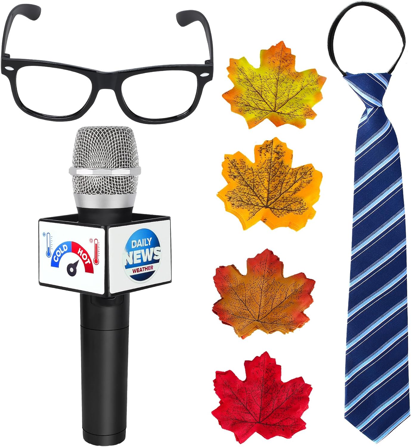 Yewong Adults Meteorologist Costume Accessories Set Weather Meteorology News Microphone Necktie Glasses Frame Costume Prop for Halloween Weatherman Role Play