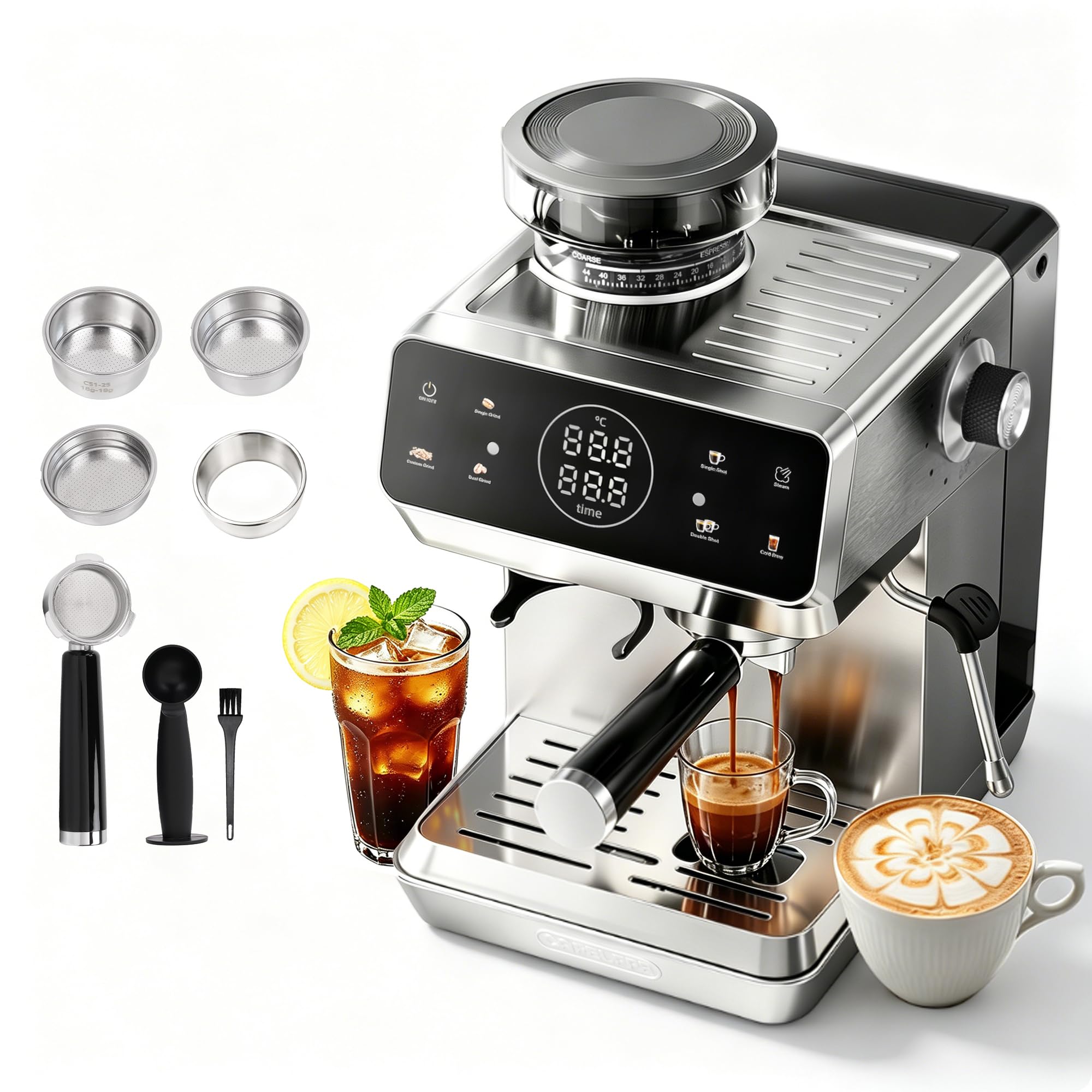 CAFELFFE MK-903 Espressomaschine 20 Bar 1500 Watt 1,8 Liter Mahlwerk Heiß-/Kaltbrühfunktion