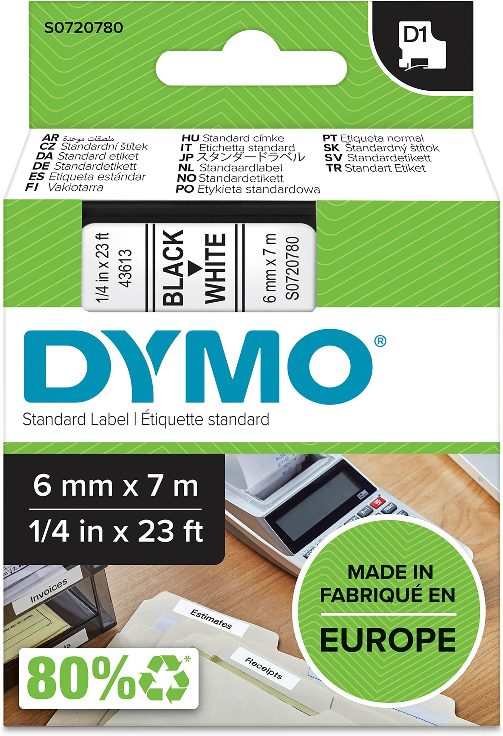 DYMO Authentic D1 Labels, Black Print on White Tape, 6mm x 7m, Self-Adhesive Labels for LabelManager and MobileLabeler Label Printers