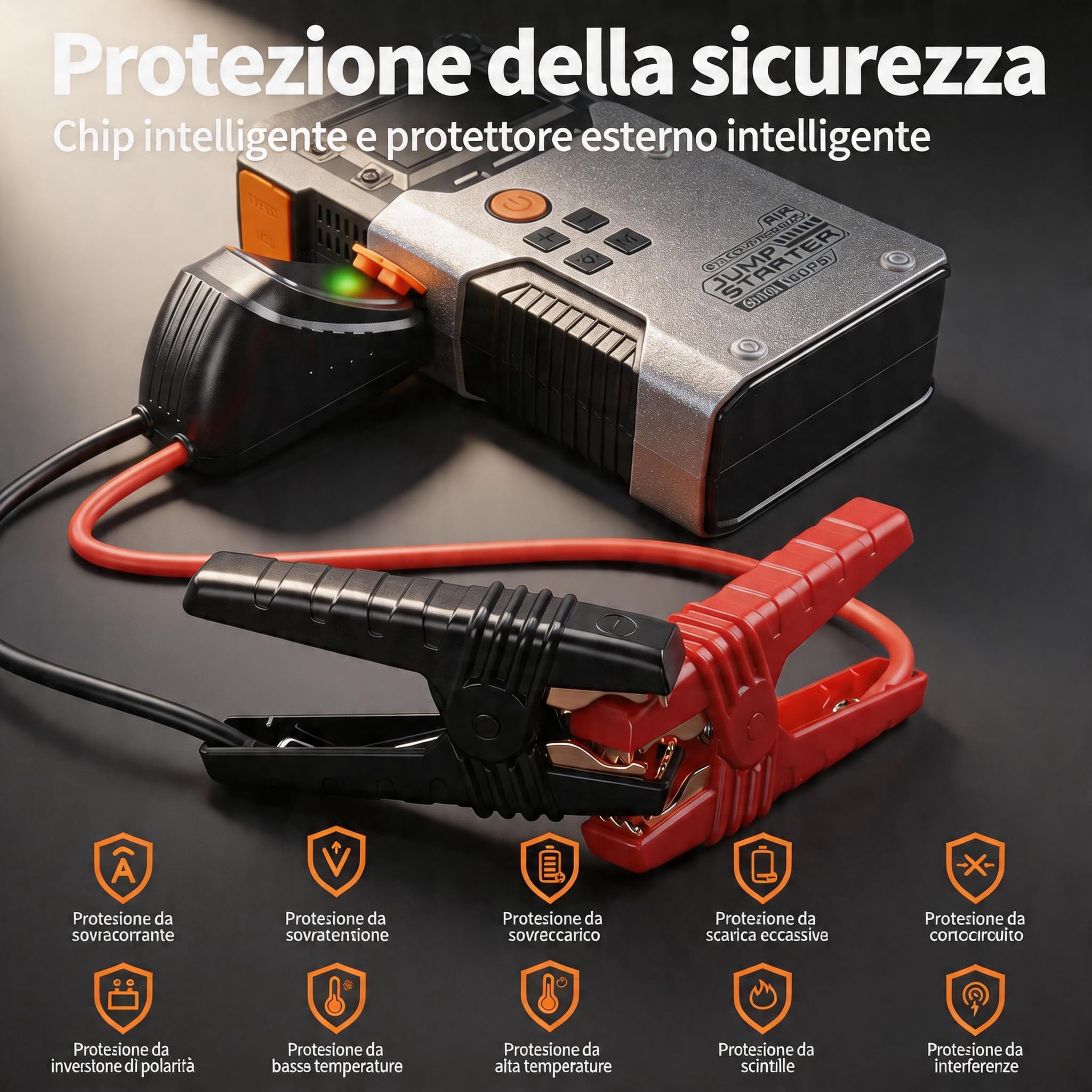 Avviatore Batteria Auto 6000A, Booster Avviatore Auto con Compressore 160PSI (per 12V 10.0L GAS e 8.0L DIESEL), Jump Starter 5V/3A,LED,Starter Batteria LCD,Avviatore Emergenza USB