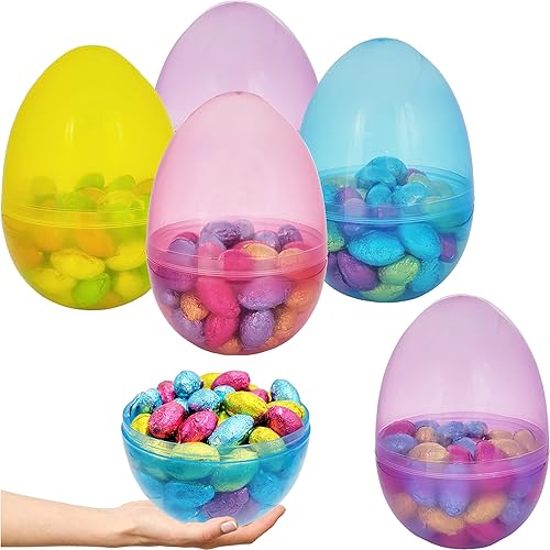 Miniatura 9 de The Dreidel Company Huevos de Pascua translúcidos masivos de 8 pulgadas (paquete de 2) huevos de Pascua de plástico brillante coloridos, perfectos