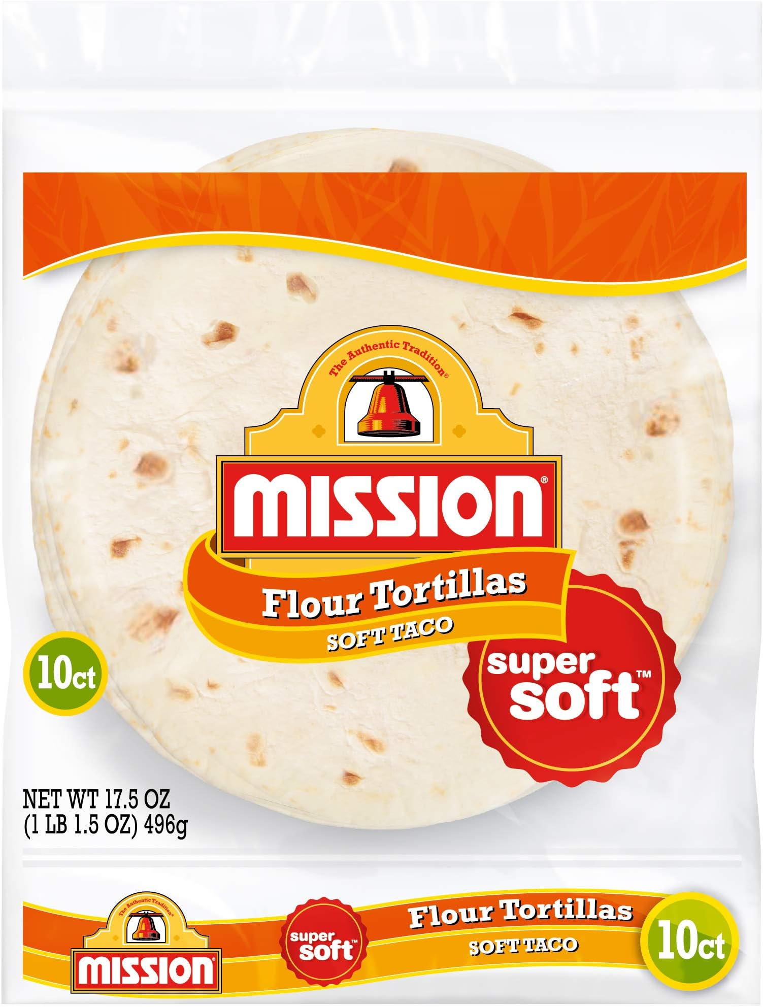 Mission Soft Taco Flour Tortillas, Trans Fat Free, Authentic, Medium Size, 10 Count