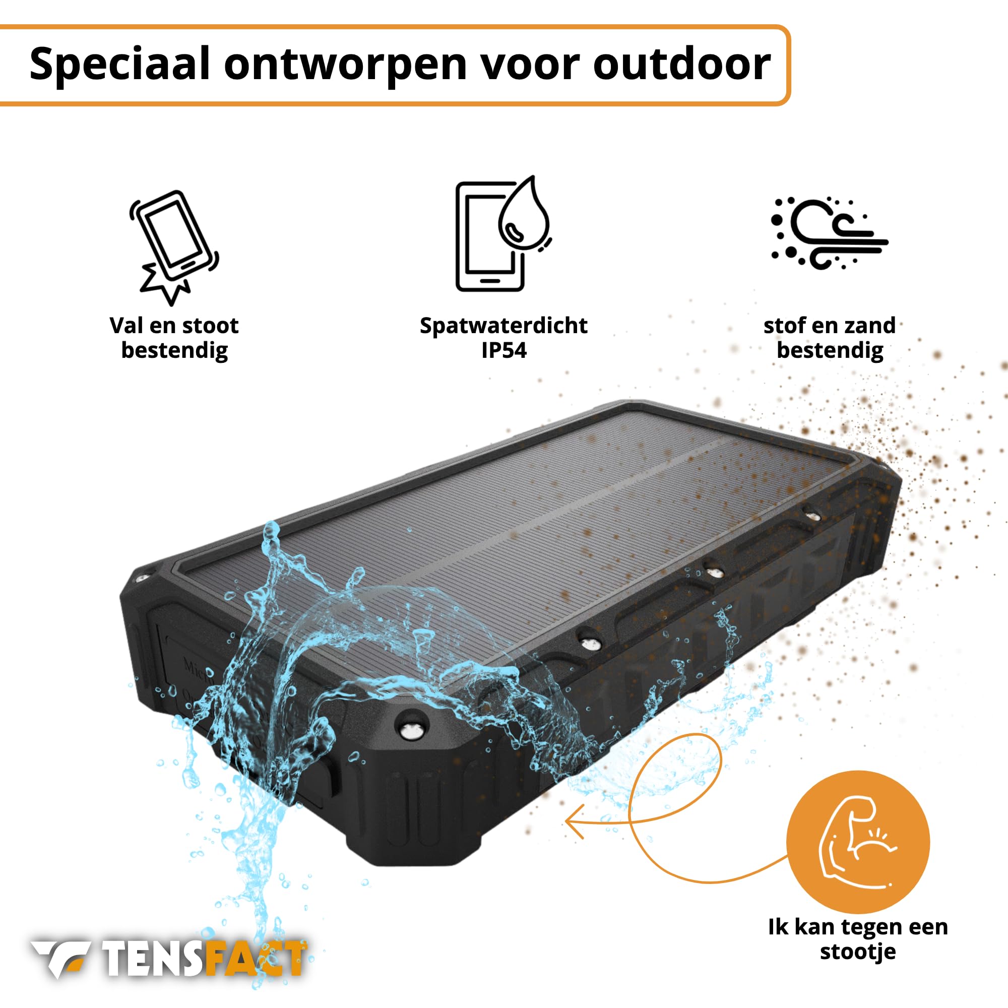 Solar Powerbank 36000 mAh Cargador Inalámbrico - Powerbank Solar - USB & USB-C (Negro)