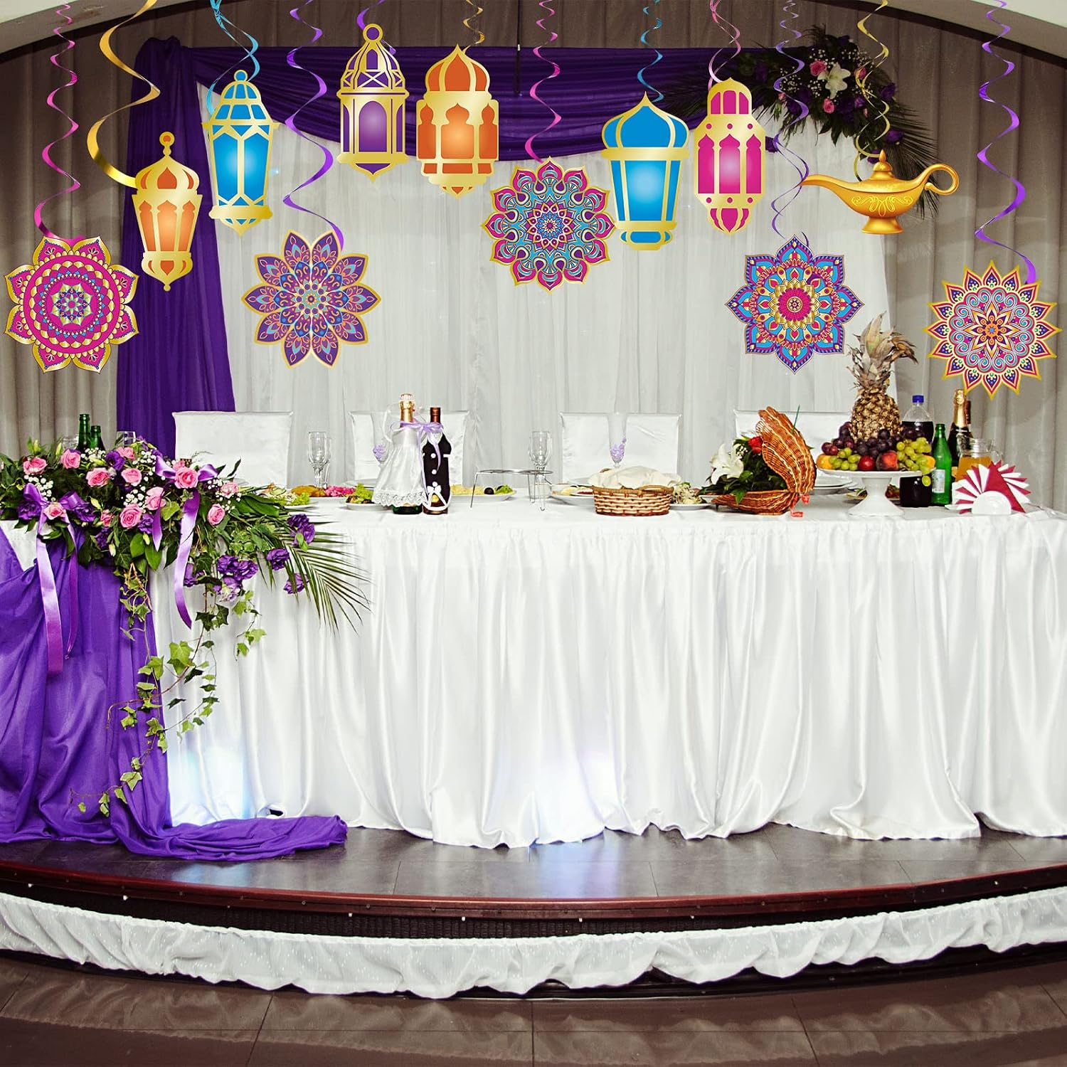 Zonon 52 Pcs Arabian Nights Party Decorations Eid Ramadan Hanging Swirls