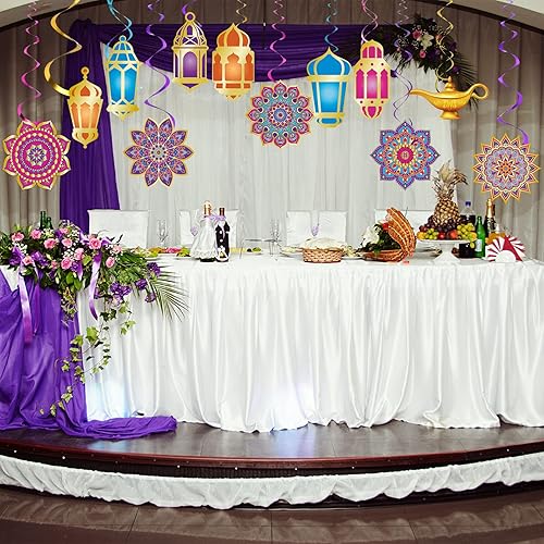 Miniatura 6 de Zonon 52 piezas de decoración de Ramadán Mubarak Noches árabes, decoración de fiesta Eid Mubarak Eid Mubarak colgantes de papel de aluminio para