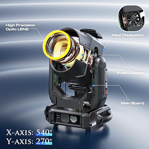 Miniatura 2 de Luces de DJ con cabeza móvil de 250 W, 14 Gobos, 10 colores, 18 prismas, efecto arcoíris, 16 canales DMX 512 y activado por sonido 0% -100%