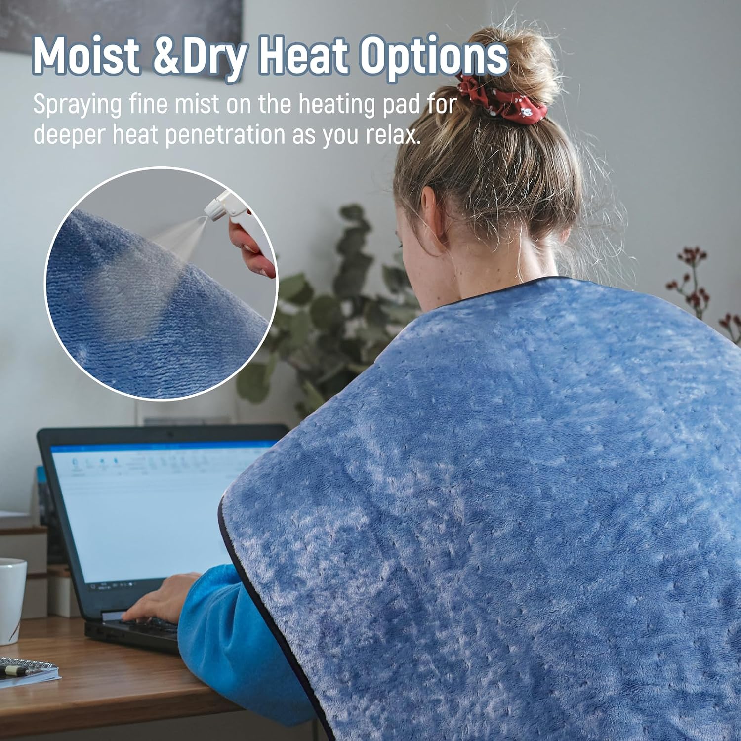 Extra Large Heating Pad for Back, 32"x24" King Size Electric Heating Pad for Period Cramps & Body Shoulder Legs Knee Feet, 6 Heat Settings, Auto-Off, Machine Washable (Dusty Blue)