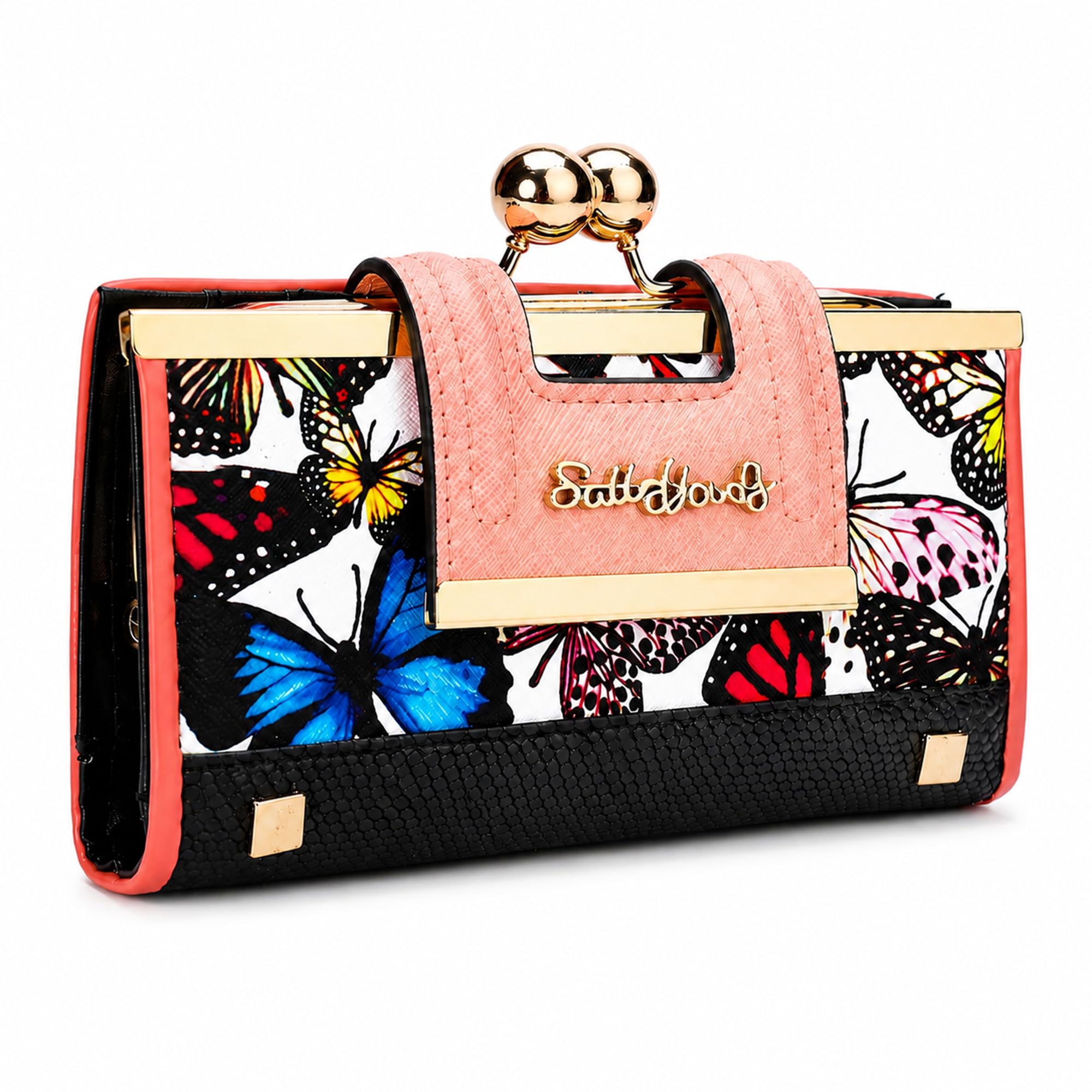 Vintage Floral Print Wallet for Women, PU Leather Large Capacity Long Wallet with 10 Card Slots, Kiss-Lock Coin Purse, Bill Compartments, Gift Box, Butterfly, Vintage-image-15