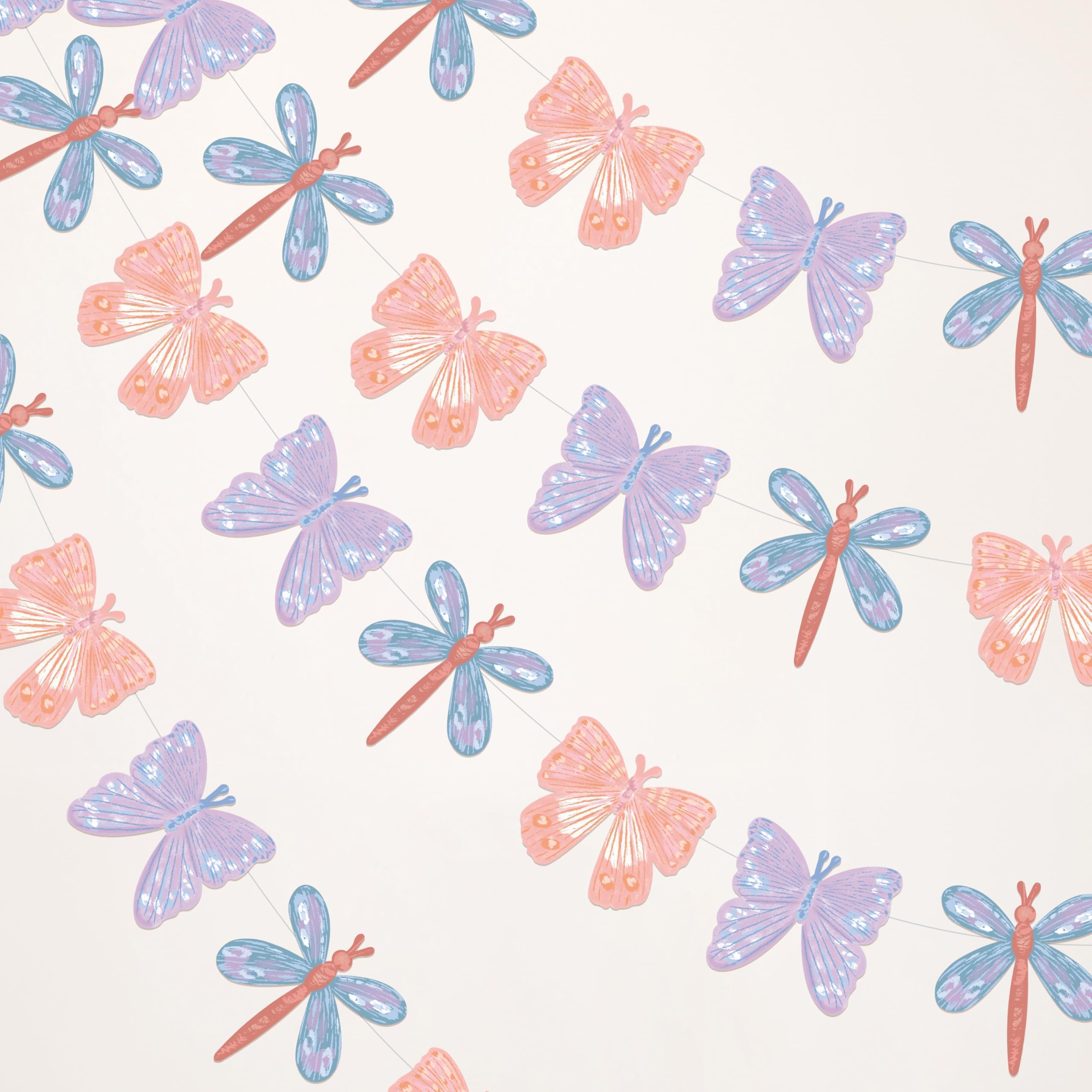 Cheerland Pastel Butterfly and Dragonfly Party Decorations Hanging Butterfly Garland Spring Party Decoration Banner for Floral Tea Party Theme Paper