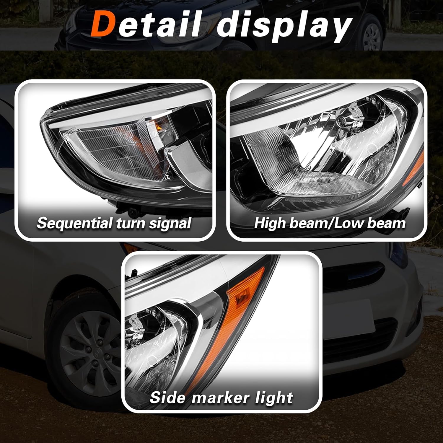 TODO Headlights Assembly Replaces 921011R710 921021R710 Compatible with 2015 2016 2017 Accent (Passenger Side)