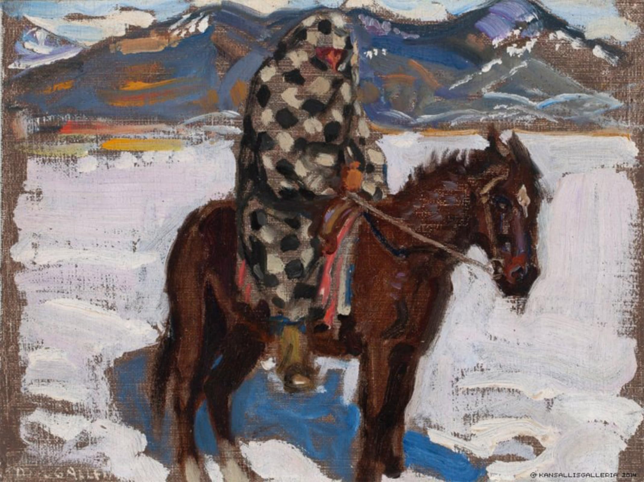 POSTERIIk Vintage Art Print Images Pictures Print Indian on Horseback in Snow by Akseli Gallen-kallela Modern Colour Posters for Office Home Decor 60x90cm