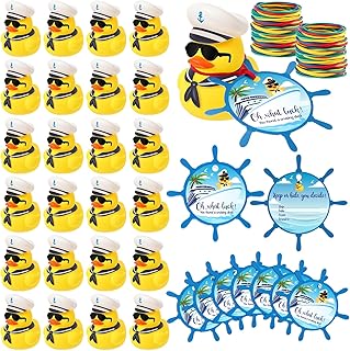 144 Pcs Cruise Ducks Tags Kits Includes 48 Rubber Cruise Ducks 48 Cruising Duck Tags 48 Rubber Bands for Cruises Ship Hiding Duck Carnival Party Game Rewards Ducking Bath Toys(Yellow)