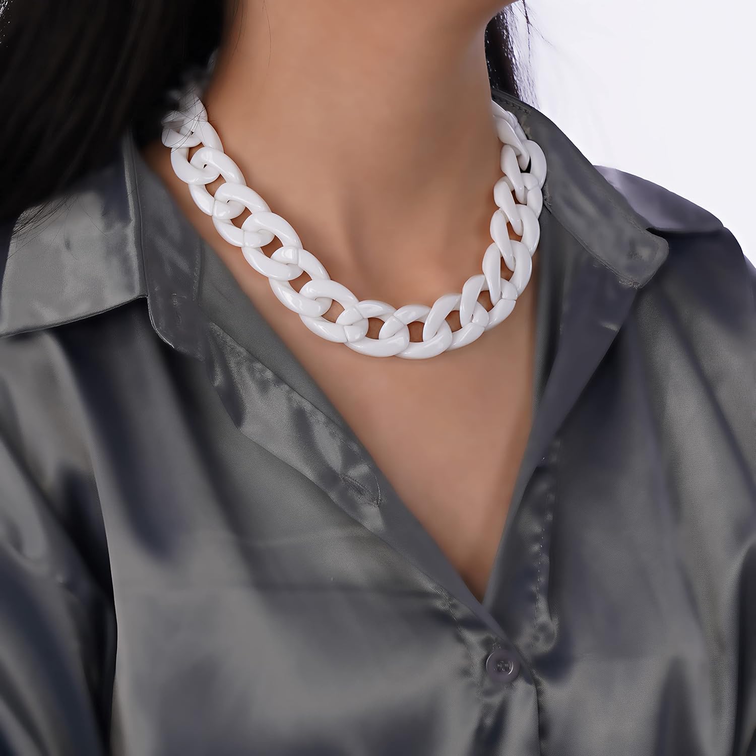 YERTTER Cute Colorful Acrylic Choker Chunky Chain Choker Necklace Resin Punk Chain Party Hip Hop (B-Pure White) - Image 2