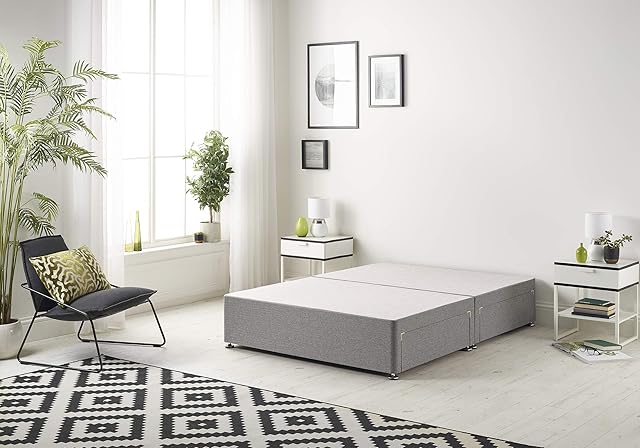 Bed Centre Tweed Gray Flexby Divan Bed Base - Headboard And Storage Drawer (Single, Small Double, Double, King and Super King Size (Double, Divan Base Only)