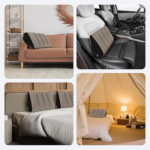 Miniatura 4 de Paquete de 2 almohadas inflables portátiles de cuña, posicionador corporal para apoyo al sueño, almohada de viaje ajustable, almohada ligera de