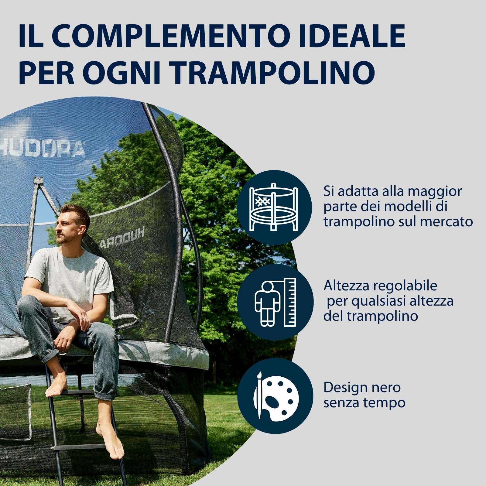 HUDORA Scaletta Universale - scaletta per Trampolino Antiscivolo con scalini Larghi - scaletta di Sicurezza Regolabile per Il Trampolino - Scala di Alta qualità e Resistente ai Raggi UV