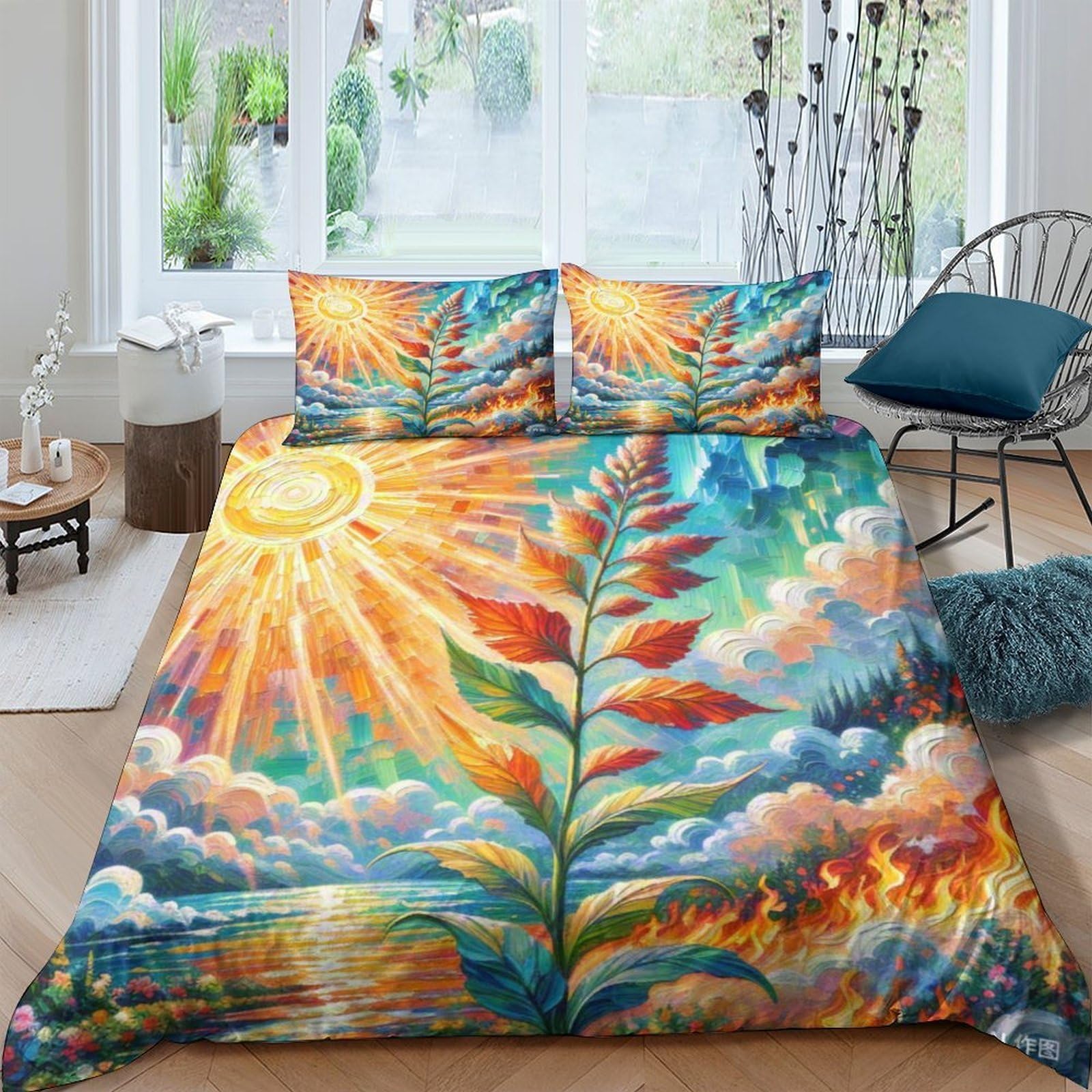 Housse de couette 3D Coleus Fleur avec fermeture éclair invisible en microfibre douce