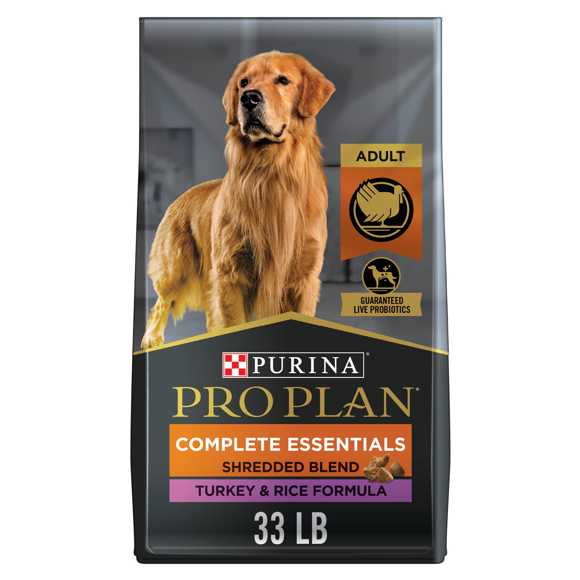 (MAR/2025) Purina Pro Plan High Protein Dog Food With Probiotics for Dogs, Shredded Blend Turkey & Rice Formula - 33 lb. Bag