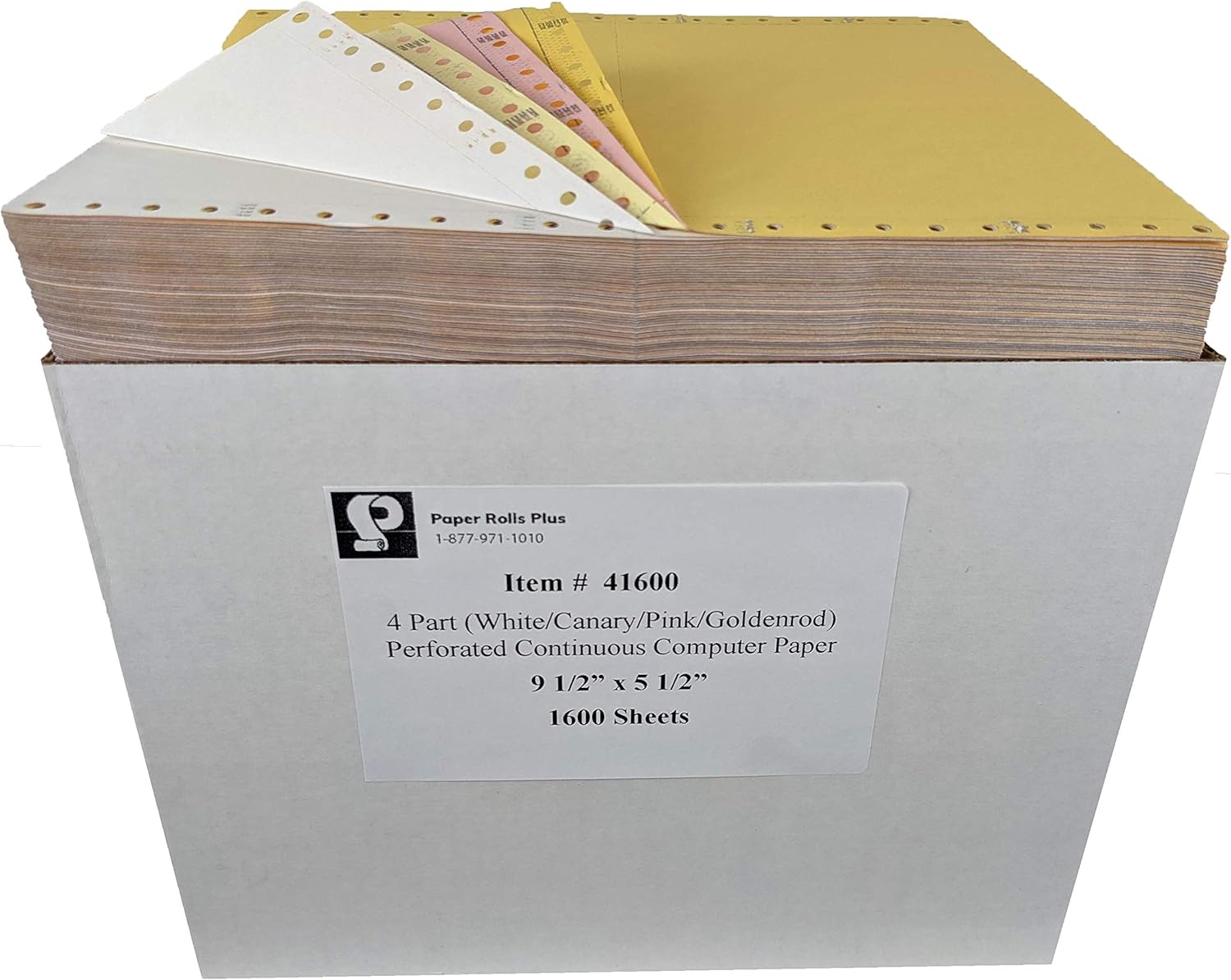 Trendar Paper - 4 Part (White/Pink/Canary/Goldenrod) Perforated Continuous Feed Computer Paper - 9.5 x 5.5 Inches - 1800 sheets