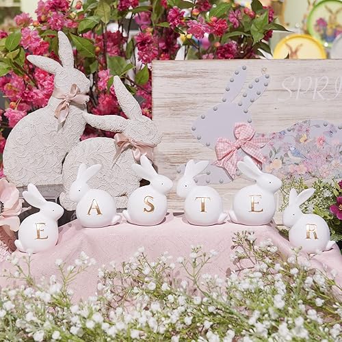 Miniatura 8 de Newman House Studio Juego de 6 figuras de conejo de Pascua para mesa, decoración de mesa de oficina en casa, conejito de Pascua, 3.5 pulgadas de