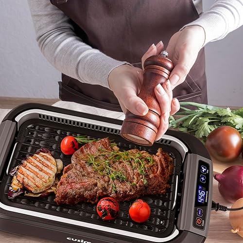 Miniatura 8 de CUSIMAX Parrilla de interior sin humo, parrilla eléctrica de 1500 W con pantalla inteligente LED y tapa de vidrio templado, placa de parrilla