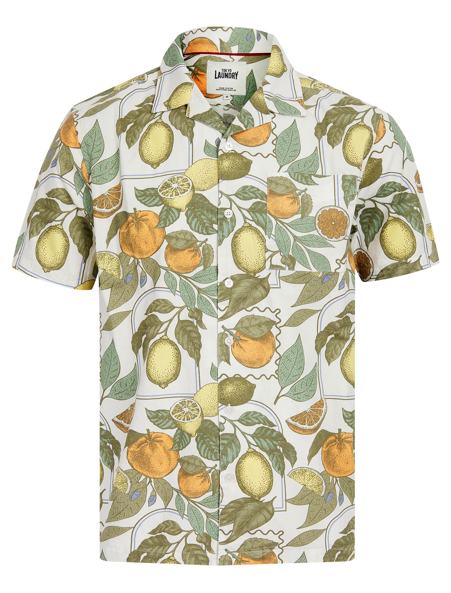 Tokyo Laundry Men's Cotton Floral Print Short Sleeve Open Cuban Collar Hawaiian Shirt