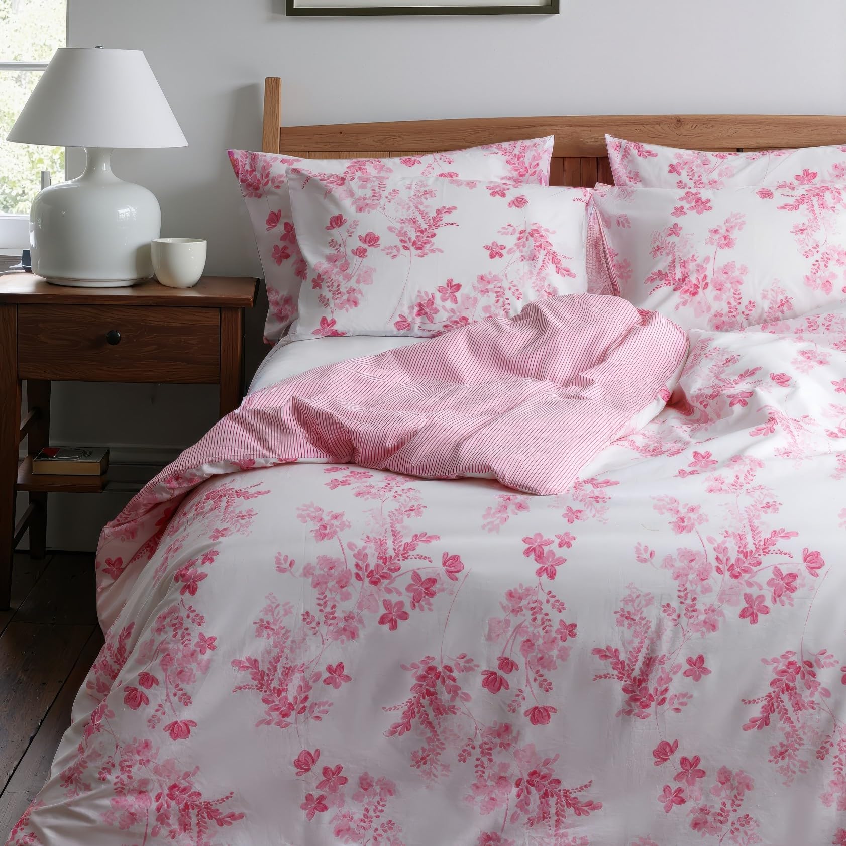 Eenpersoons Beddengoed Hello Kitty Officiële Eenpersoons Dekbedovertrek - Omkeerbaar 2-zijdig Design Met Bijpassende Kussensloop, Polykatoen Officieel Gelicentieerd Omkeerbaar Beddengoed Roze Wit