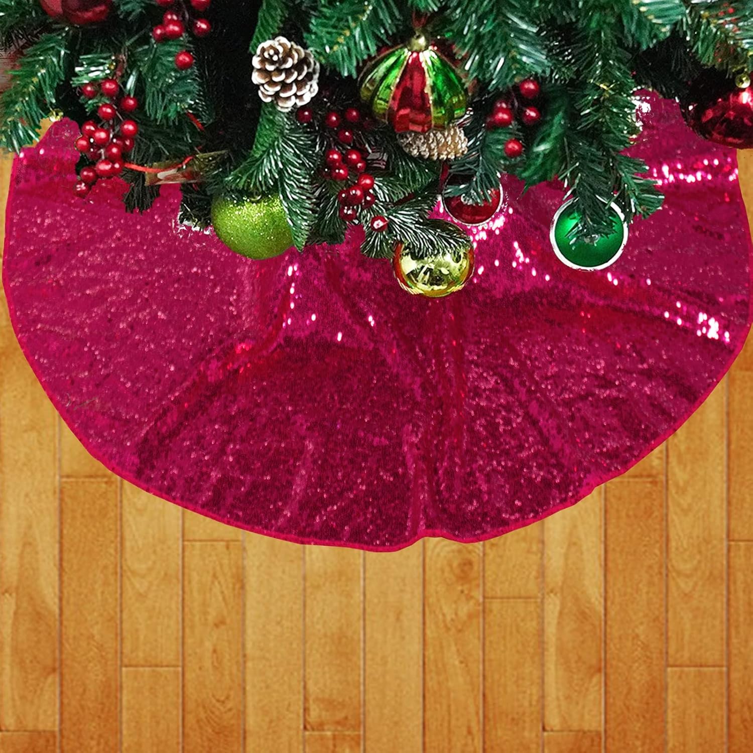 Small Tree Skirt 24 Inch Round Sequin Tree Skirt Hot Pink