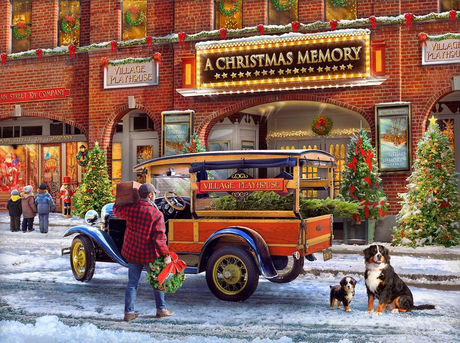 Springbok 1000 Piece Puzzles for Adults - Set of 2 Christmas Jigsaw Puzzles - Village Playhouse and Santa's Workshop