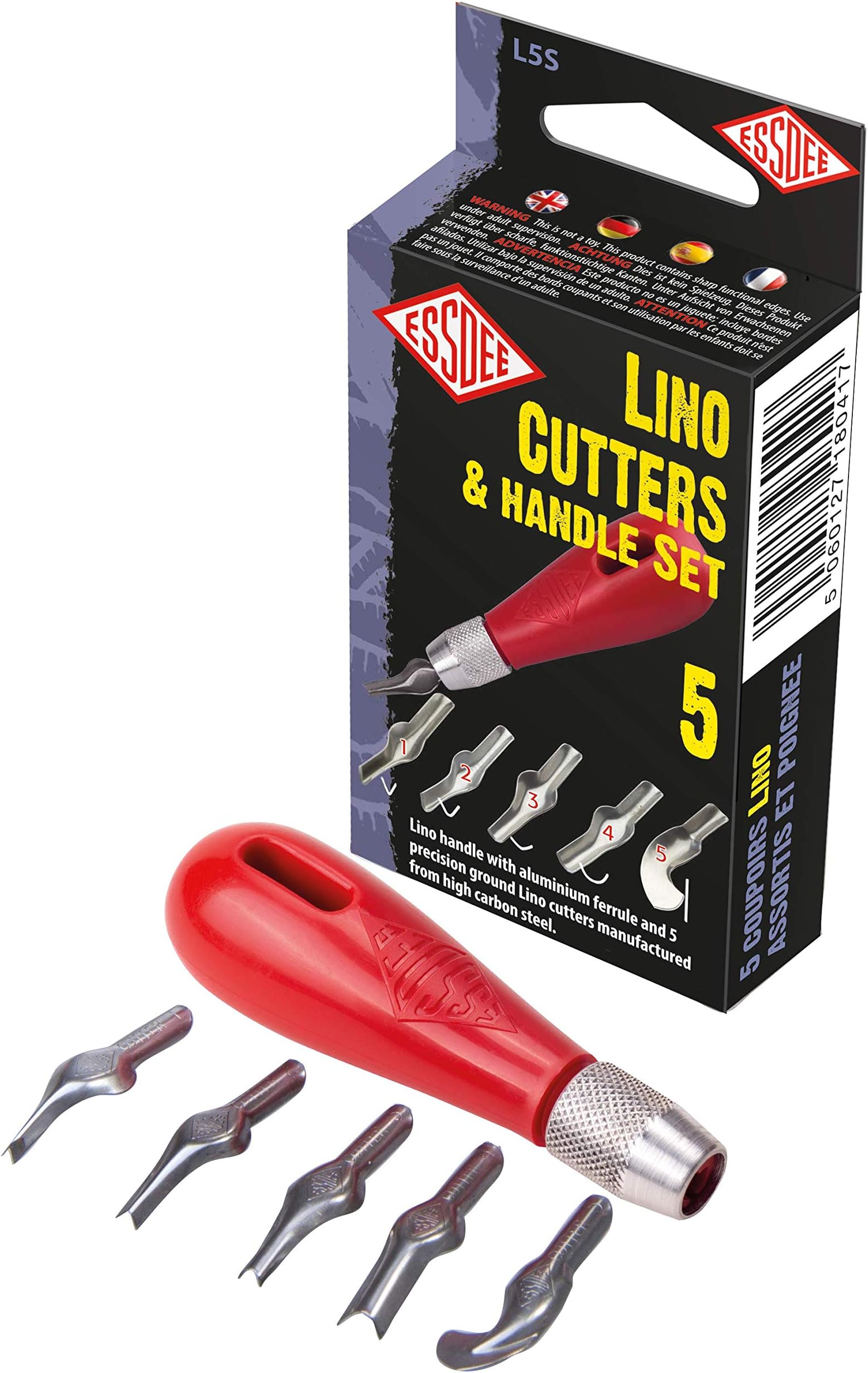 Essdee Five Lino Cutters And Handle Set (lino Cutter Styles 1 To 5)