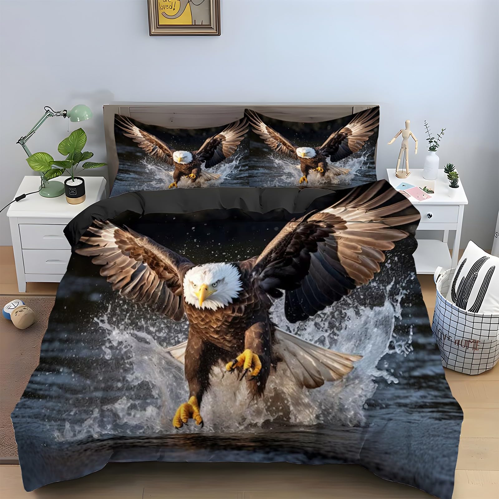 Housse de Couette Pygargue 240x260 Anti-Plis avec Fermeture Éclair