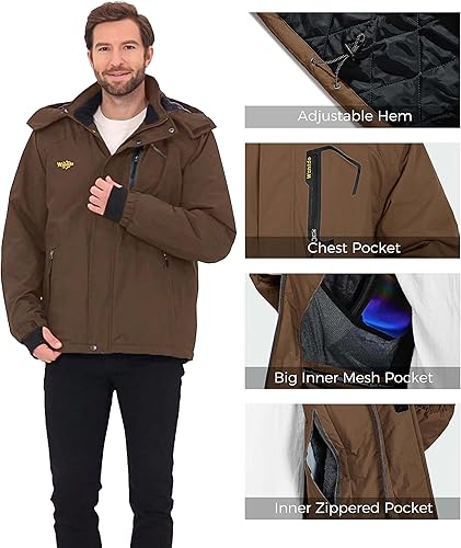 Miniatura 5 de Wantdo - Chaqueta de esquí impermeable con capucha cálida resistente al viento la lluvia y el invierno para hombre